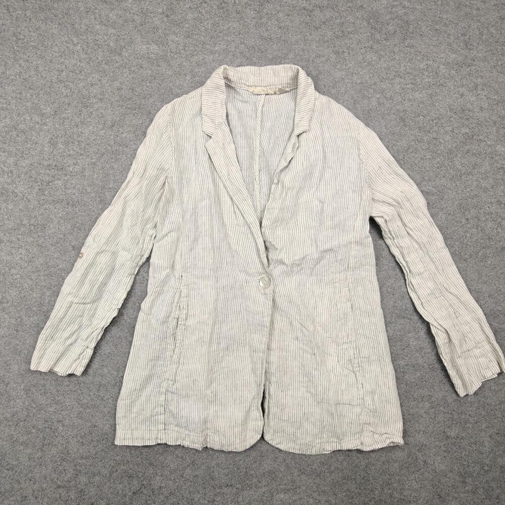 Christian Siriano Jacket Womens Small White Striped Linen Collared Mid-Length
